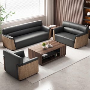 Italian Style Wood Grain Veneer Leather Sofa 1 + 2 + 3