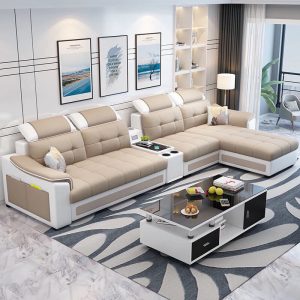 L Shape Washable Fabric + Leather Sofa