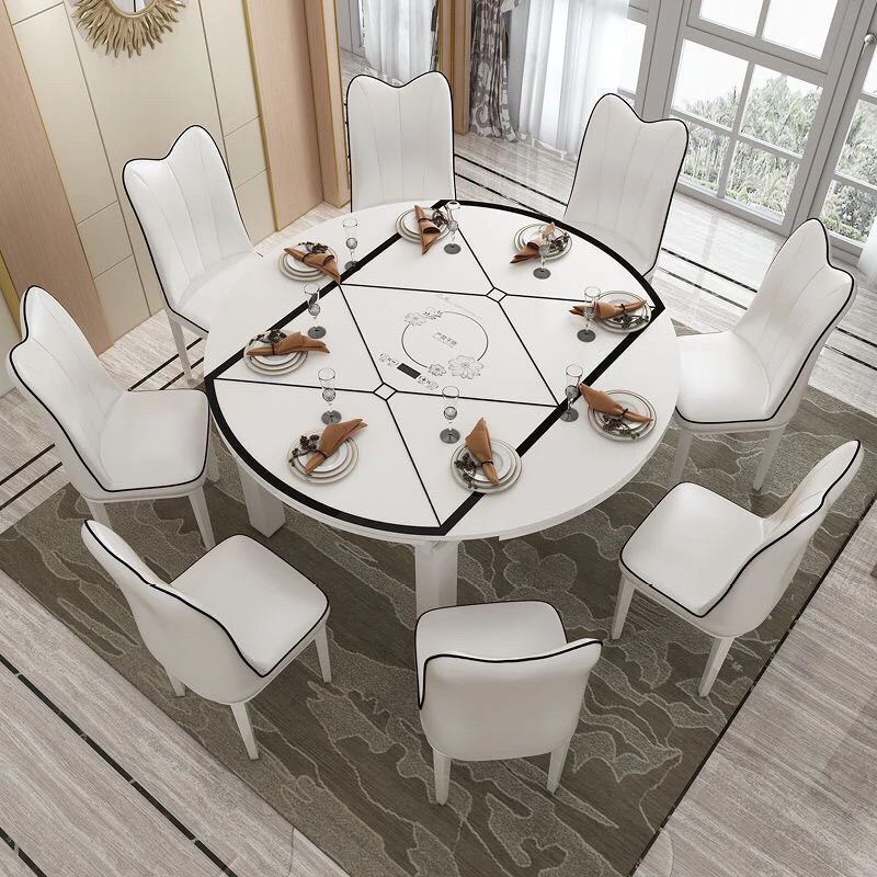 Tulip Glass Extendable Dinner Table & 4 Chairs or 6 Chairs or 8 Chairs Set