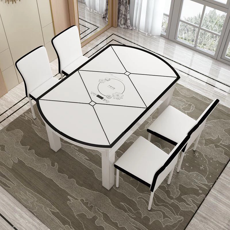 Tulip Glass Extendable Dinner Table & 4 Chairs or 6 Chairs or 8 Chairs Set - Image 2