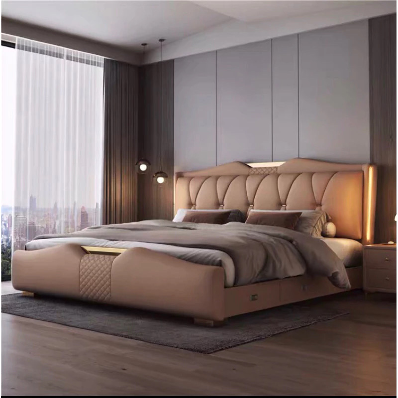 Double Wedding Leather Bed Frame + Spring Latex Mattress