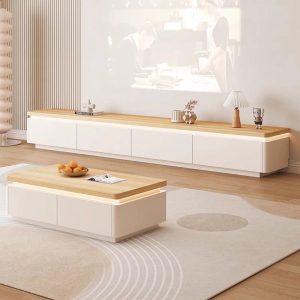 LED Light Solid Wood Coffee Table & Television Cabinet